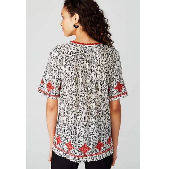 J. Jill Embroidered Pintuck Top Red Black White Size L Petite - Picture 3 of 13